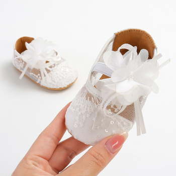 Baba járó cipő csipkés virág mintával, pamut felsőrész, csúszásmentes TPR talppal, 12–36 hónapos korra