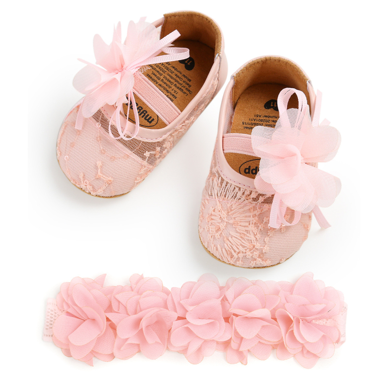 Baba járó cipő csipkés virág mintával, pamut felsőrész, csúszásmentes TPR talppal, 12–36 hónapos korra