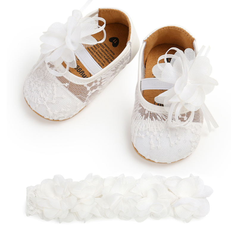Baba járó cipő csipkés virág mintával, pamut felsőrész, csúszásmentes TPR talppal, 12–36 hónapos korra