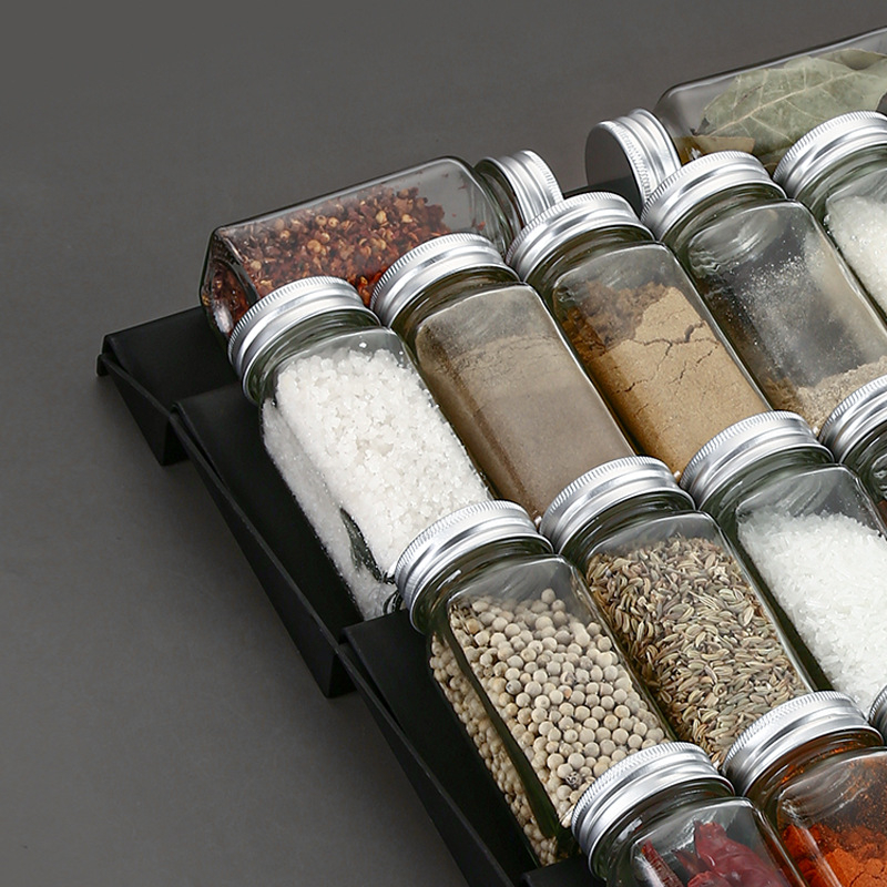 Stolný horizontálny stojan na koreniny, nastaviteľné rebríkové zásuvky, skladací (PP materiál, skladací, bez vŕtania, 2024)