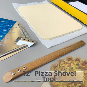 Set na pečenie pizze so špachtľou z hliníkovej zliatiny a dubovou rúčkou a s kamienkom na pizzu — Neimportovaný; Značka: Other; Uvedený na trh: 2018; Bez privátnej značky