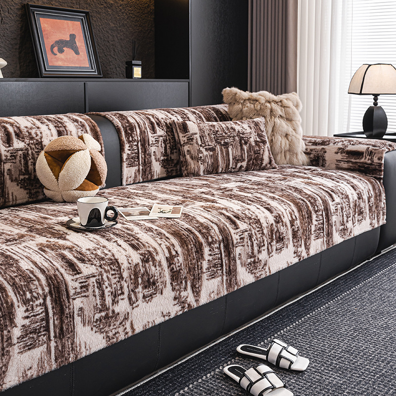 Podmetač za kauč od velura s krznenom zeca, skandinavski stil, geometrijski uzorak, za modularne sofe