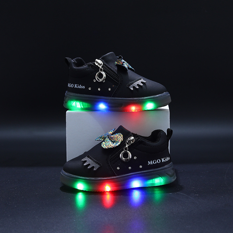 Încălțăminte luminoasă pentru copii, partea superioară din piele artificială, talpă PVC, fermoar lateral, model desen animat