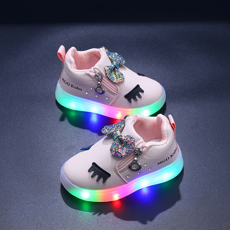 Djevojčice svjetleće tenisice 1-6 godina, gornji dio od umjetne kože, potplat PVC, bočni zatvarač