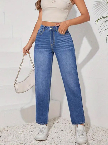 Traperice visokog struka, ravne nogavice, denim tkanina, pamuk-poliester mješavina, mikro-elastičnost