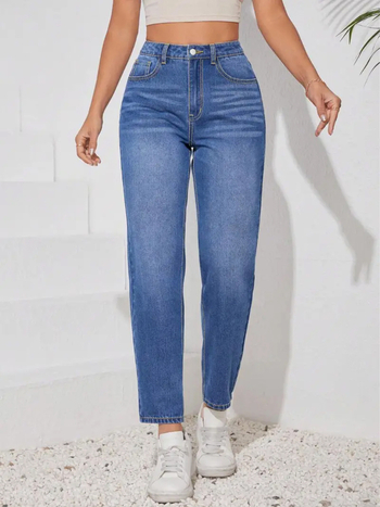 Traperice visokog struka, ravne nogavice, denim tkanina, pamuk-poliester mješavina, mikro-elastičnost