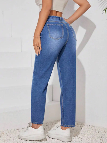 Traperice visokog struka, ravne nogavice, denim tkanina, pamuk-poliester mješavina, mikro-elastičnost