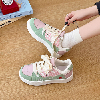 Ženske tenisice Color-Blocking, okrugli vrh, PU gornji dio, gumeni potplat, vezanje