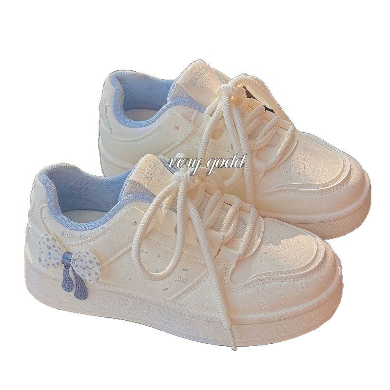 Дамски спортно-ежедневни обувки в корейски стил с дебела подметка, PU върх, кръгла пръст, връзки, междинна височина ток 3–5 cm