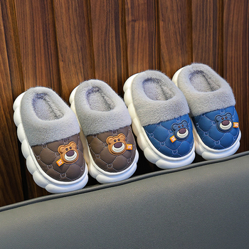 Detské bavlnené papuče s karikatúrnym vzorom (Unisex, vrchný materiál umelá koža, podrážka PVC, pre vek 4–16 rokov)