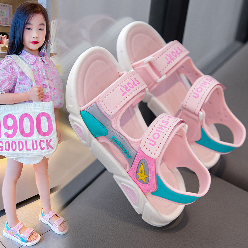 Lányoknak nyári Velcro papucs, hercegnő stílus, puha PVC talp, PVC felsőrész, kerek orr