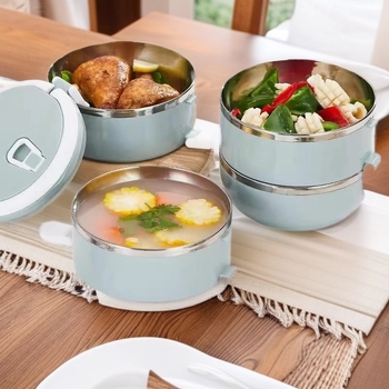 Box na obed z nerezovej ocele 304, trojvrstvový, Severský štýl, objem 501–800 ml, kruhový tvar