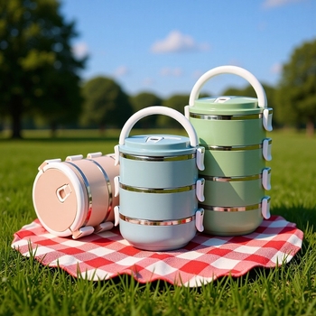 Box na obed z nerezovej ocele 304, trojvrstvový, Severský štýl, objem 501–800 ml, kruhový tvar