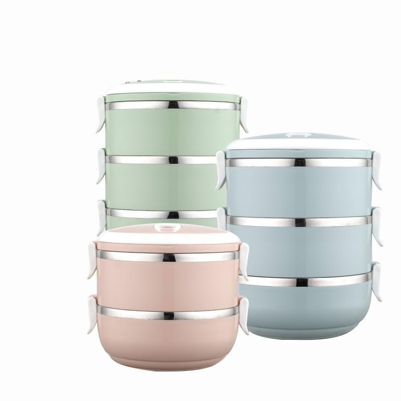 Box na obed z nerezovej ocele 304, trojvrstvový, Severský štýl, objem 501–800 ml, kruhový tvar