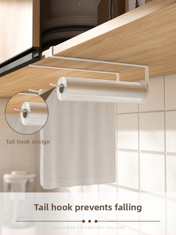 3YK Polica pod skrinkou na tašky pre čerstvosť, zavesený držiak na papier pod skriňou, montáž bez vŕtania, karbónová oceľ, japonský štýl, CE certifikát