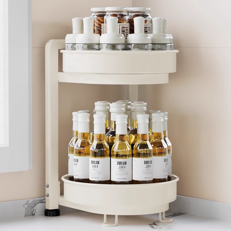 Въртяща се ъглова поставка за подправки в кухнята - въглеродна стомана, без монтаж, поставка върху плота за буркани, многофункционален организатор за подправки, модерен минималистичен дизайн