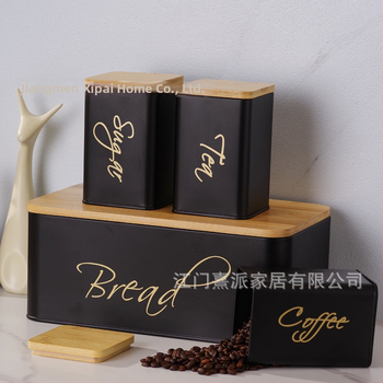 Štvordielny set kovových vzduchotesných kontajnerov s bambusovým viečkom na kuchynské skladovanie – guľatý tvar, kapacita nad 5 l