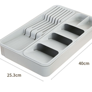 Kések és villák két az egyben szervező – PP anyag, mozgatható asztali tároló válaszfalakkal, 2024-ben piacra dobva