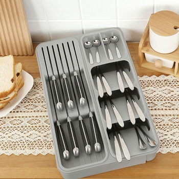 Kések és villák két az egyben szervező – PP anyag, mozgatható asztali tároló válaszfalakkal, 2024-ben piacra dobva