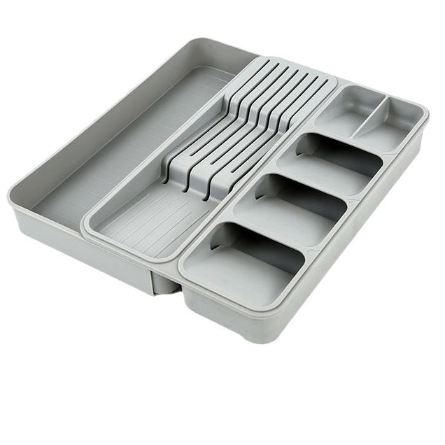 Kések és villák két az egyben szervező – PP anyag, mozgatható asztali tároló válaszfalakkal, 2024-ben piacra dobva