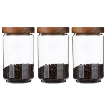 Oválny sklenený pohár s hermetickým uzáverom z borosilikátového skla, vhodný na zrná, kávové zrná a čajové listy