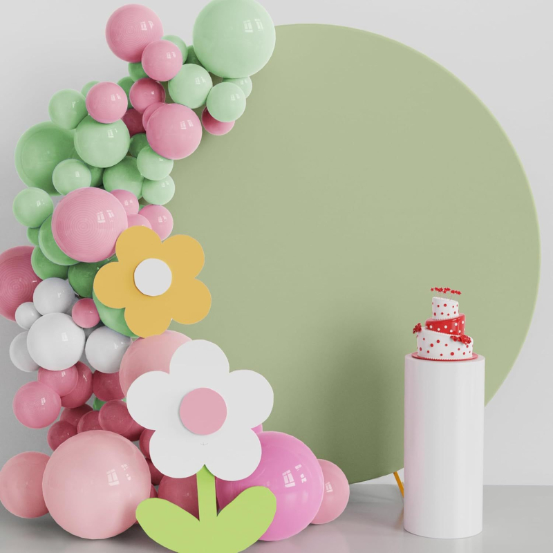 Železná svadobná oblúk sada s kruhovým pozadím z polyesteru – rekvizita na podujatia