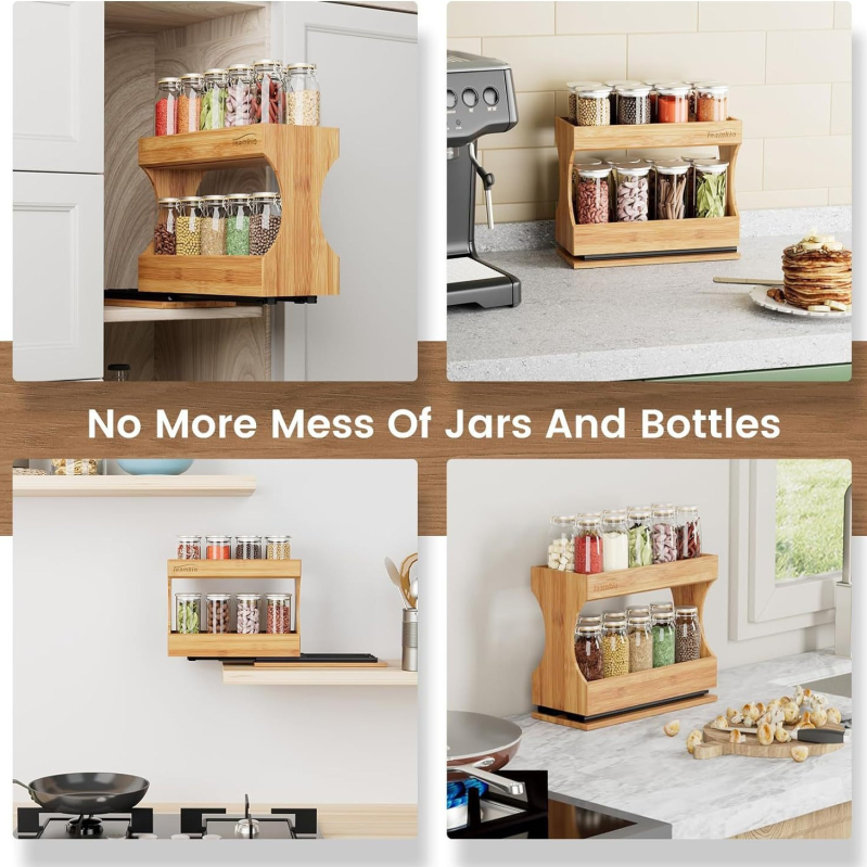 Baimeijia Многофункционален бамбуков органайзер за подправки и чай/кафе пакети, модерен минималистичен стил, пуснат през 2023 г.