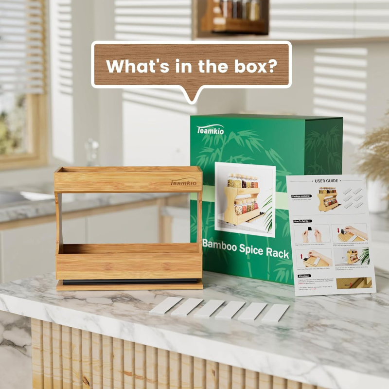 Baimeijia Многофункционален бамбуков органайзер за подправки и чай/кафе пакети, модерен минималистичен стил, пуснат през 2023 г.