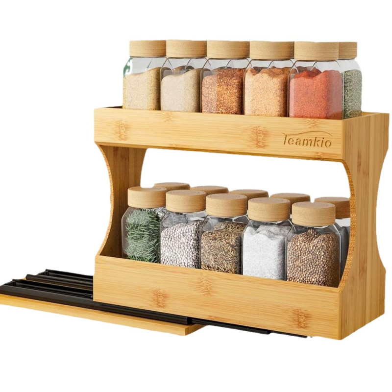 Baimeijia Многофункционален бамбуков органайзер за подправки и чай/кафе пакети, модерен минималистичен стил, пуснат през 2023 г.