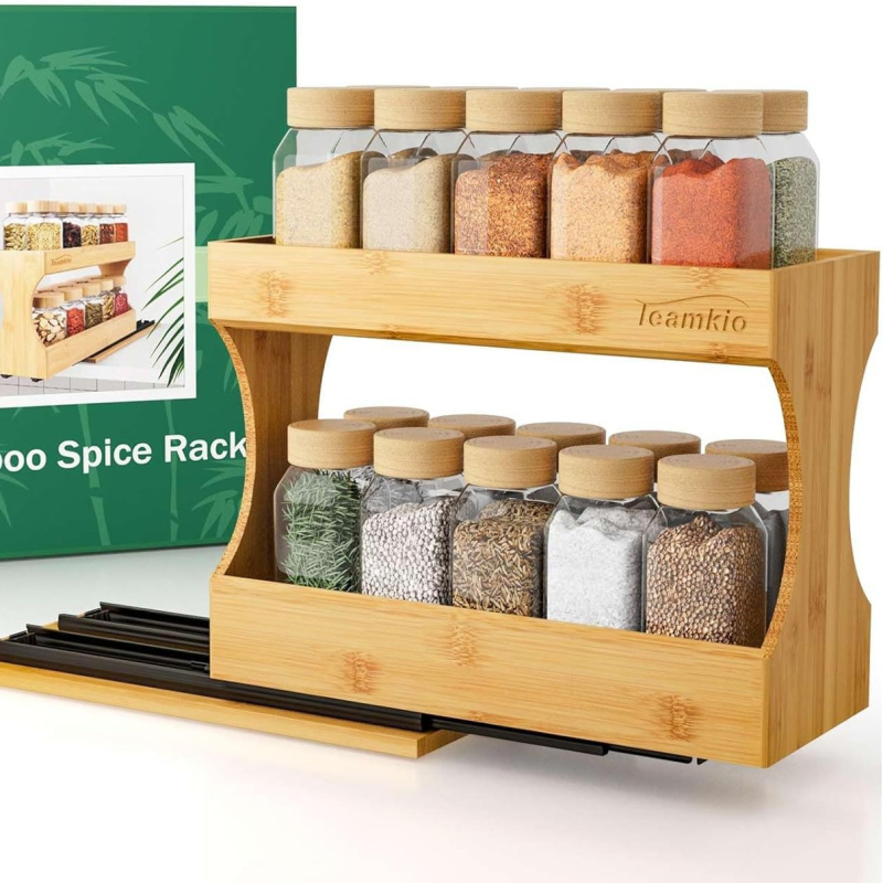 Baimeijia Многофункционален бамбуков органайзер за подправки и чай/кафе пакети, модерен минималистичен стил, пуснат през 2023 г.