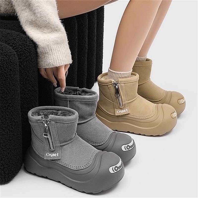 Moteriški snieginiai batai su pūkiniu pamušalu, velūro viršus, gumos padas, žemas vietos aukštis, slip-on uždarymas