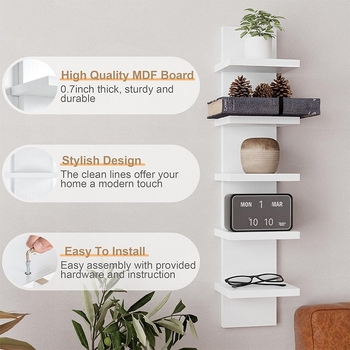 5-szintes falra szerelhető tároló polc fa-műanyag lapból – sokoldalú kijelző polc a nappaliba, konyhába, hálószobába és fürdőszobába