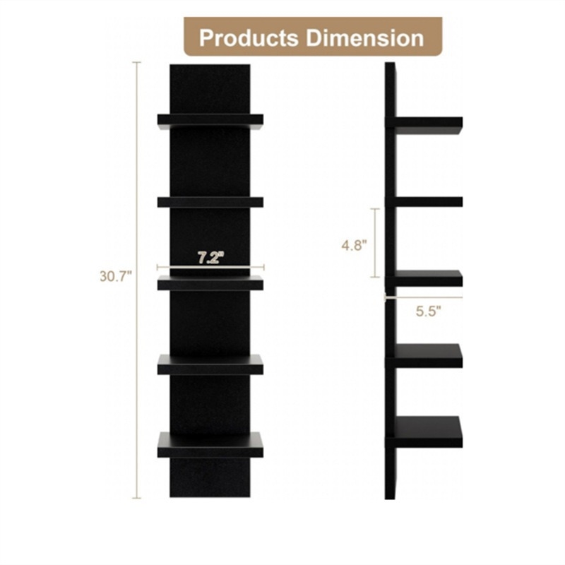 5-szintes falra szerelhető tároló polc fa-műanyag lapból – sokoldalú kijelző polc a nappaliba, konyhába, hálószobába és fürdőszobába