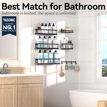 Fúrás nélküli falra szerelhető fürdőszobai tároló, hat darabos készlet, szénacélból