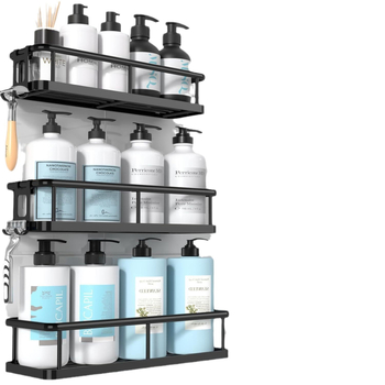 Fúrás nélküli falra szerelhető fürdőszobai tároló, hat darabos készlet, szénacélból