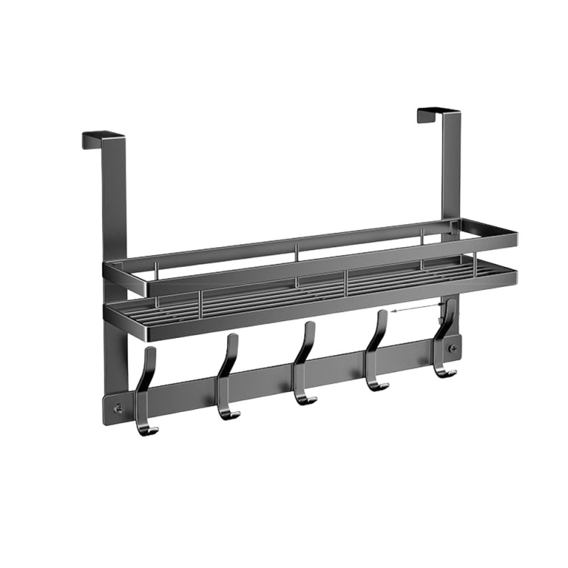 Vešiak na dvere so skladovacím regálom — karbónová oceľ, tvar: vešiak, spôsob zavesenia: za dverami, štýl: moderný minimalizmus