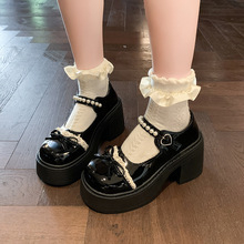 Mary Jane topánky v britskom štýle, guľatý nos, PU vrchná časť, gumová podrážka, 6–8 cm podpätok