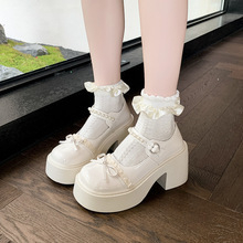 Mary Jane topánky v britskom štýle, guľatý nos, PU vrchná časť, gumová podrážka, 6–8 cm podpätok