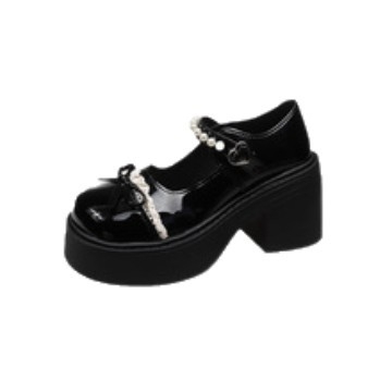 Mary Jane topánky v britskom štýle, guľatý nos, PU vrchná časť, gumová podrážka, 6–8 cm podpätok