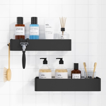 Zidni kupaonski regal za odlaganje — ugljikovo čelični materijal, bez bušenja, moderni minimalistički stil, 1 etaža