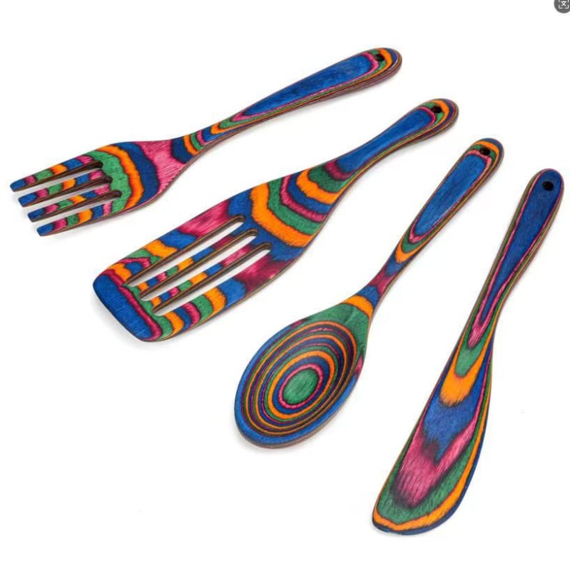 Sedemčlenný drevený set lyžíc a špachtlí s nelepivou funkciou, nepravidelný dizajn