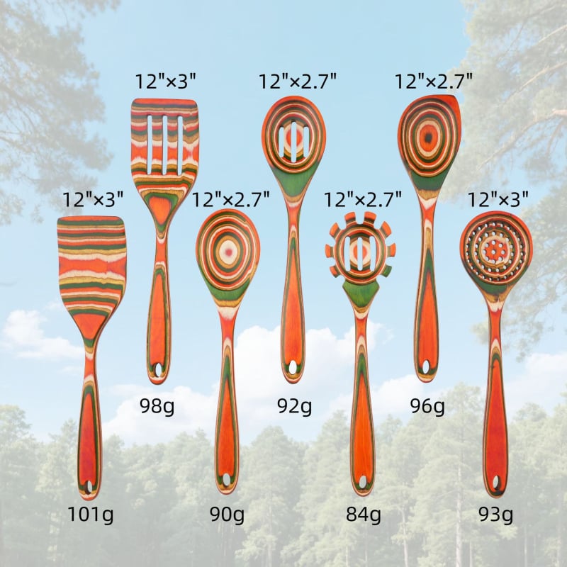 Sedemčlenný drevený set lyžíc a špachtlí s nelepivou funkciou, nepravidelný dizajn