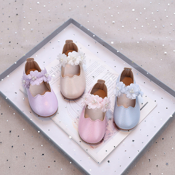 Lányos hercegnő cipő virágos gyöngy díszítéssel, domborított PU felsőrész, Velcro zárás, puha gumi talp, alacsony profilú