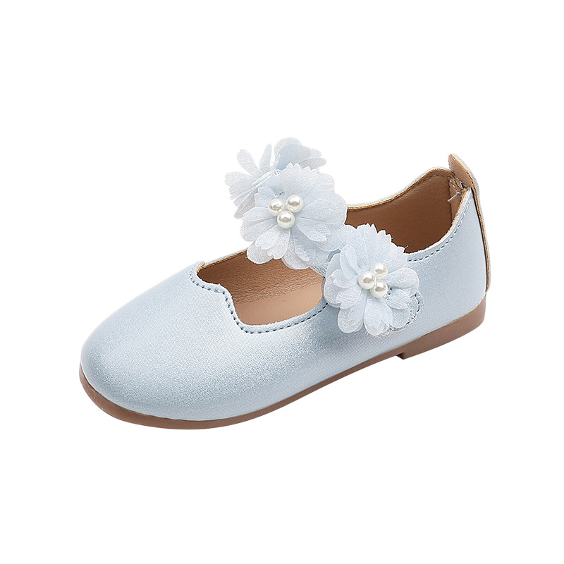 Lányos hercegnő cipő virágos gyöngy díszítéssel, domborított PU felsőrész, Velcro zárás, puha gumi talp, alacsony profilú