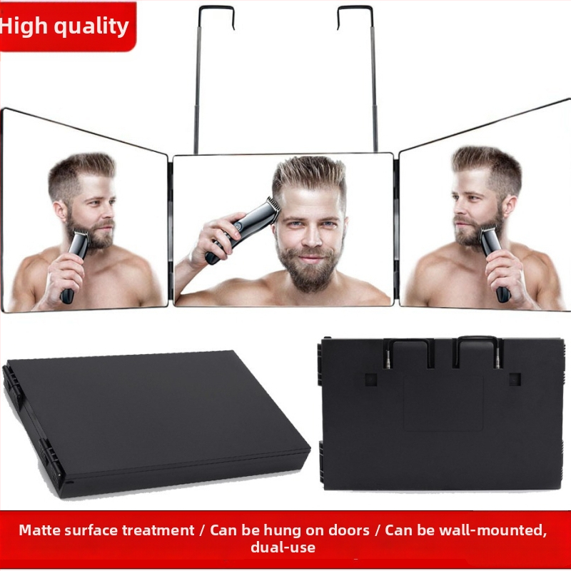 Makiažo veidrodėlis su ABS rėmu, aliuminio veidrodėlis, trilypis sulankstomas dizainas, ištraukiamas kabliukas, logotipas atspausdintas