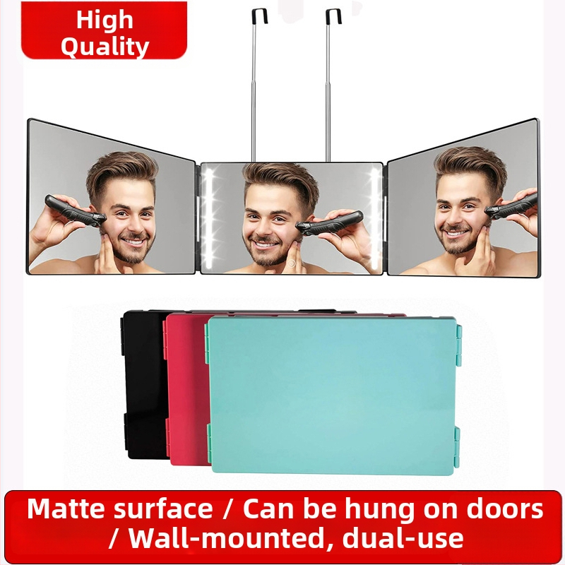 Makiažo veidrodėlis su ABS rėmu, aliuminio veidrodėlis, trilypis sulankstomas dizainas, ištraukiamas kabliukas, logotipas atspausdintas