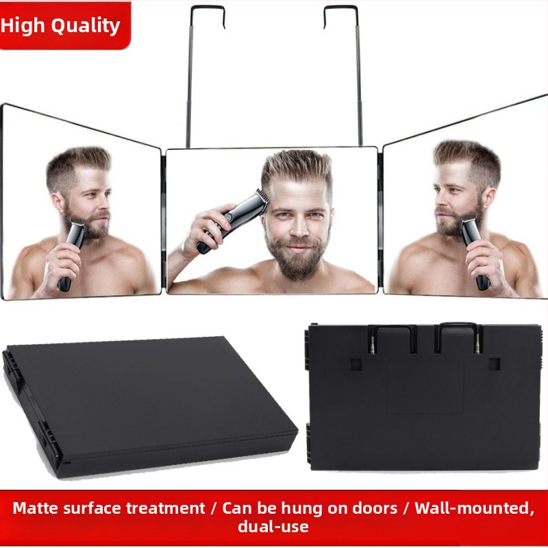 Makiažo veidrodėlis su ABS rėmu, aliuminio veidrodėlis, trilypis sulankstomas dizainas, ištraukiamas kabliukas, logotipas atspausdintas