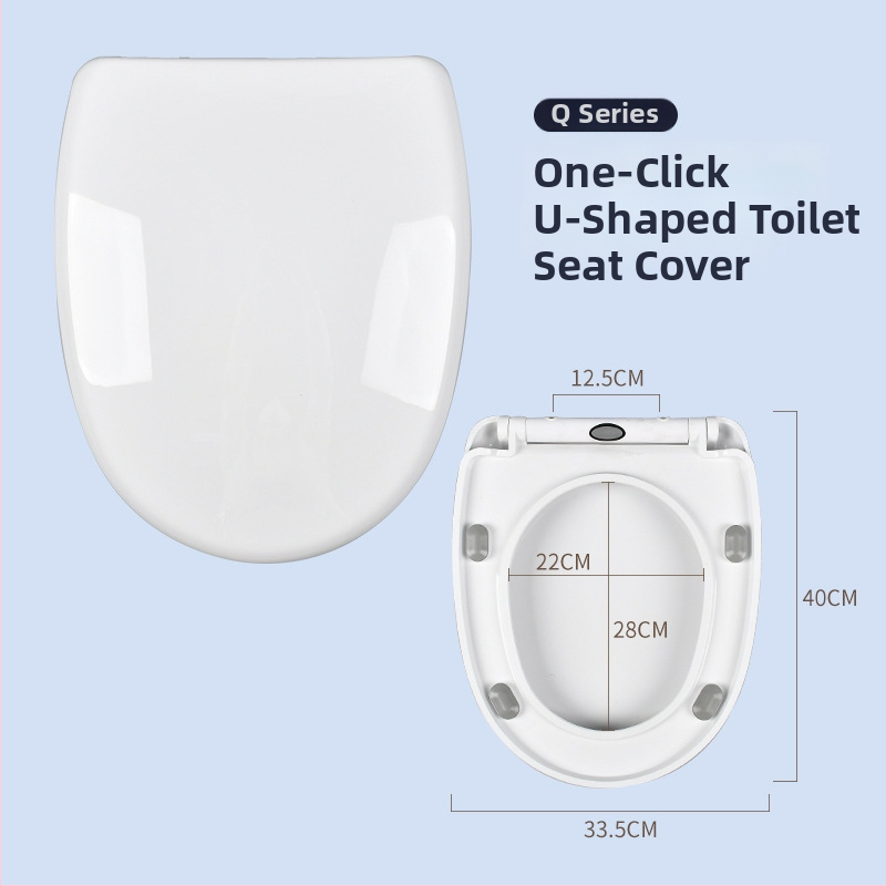 Kryt na WC s univerzálnym prispôsobením, jednorazové rýchle uvoľnenie, U-tvarovaný kryt, tlmené pomalé zatváranie, PP doska, vzdialenosť otvorov 11 cm, nastaviteľné montážne diery