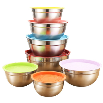 Nehrđava čelična zdjela za mućenje jaja s debelim poklopcem, protuklizna silikonska podloga, mjernom skala, otporna na visoke temperature za pečenje i salate