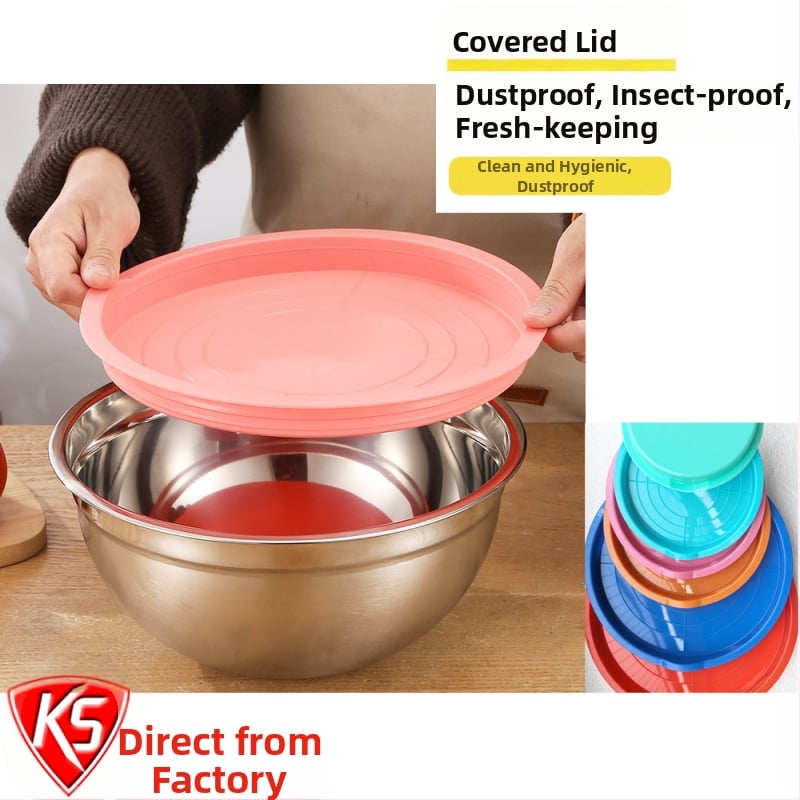 Nerezová miska na šľahanie vajíčok s hrubým viečkom, protisklzová silikónová spodná časť, meracia stupnica, odolná vysokým teplotám pre pečenie a šaláty